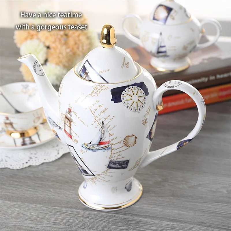 Logbook Bone Chinese Coffee Set European Ceramic Teapot Cream Candy Bowl Tea Time Teapot Cup Coffee W241210
