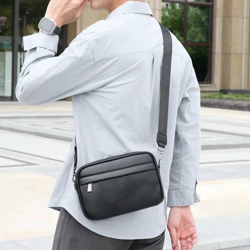 Small square sling bag luxury business shoulder bag mens design plain weave PU leather messenger bag cross body bag casual zipper Z241210
