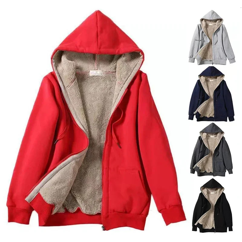 Hoodies Women Zipper Sweatshirts High Quality Fleece Hoodie Loose Hip Hop Casual Fashion Streewear Coat Tops Student Winter Warm 241209