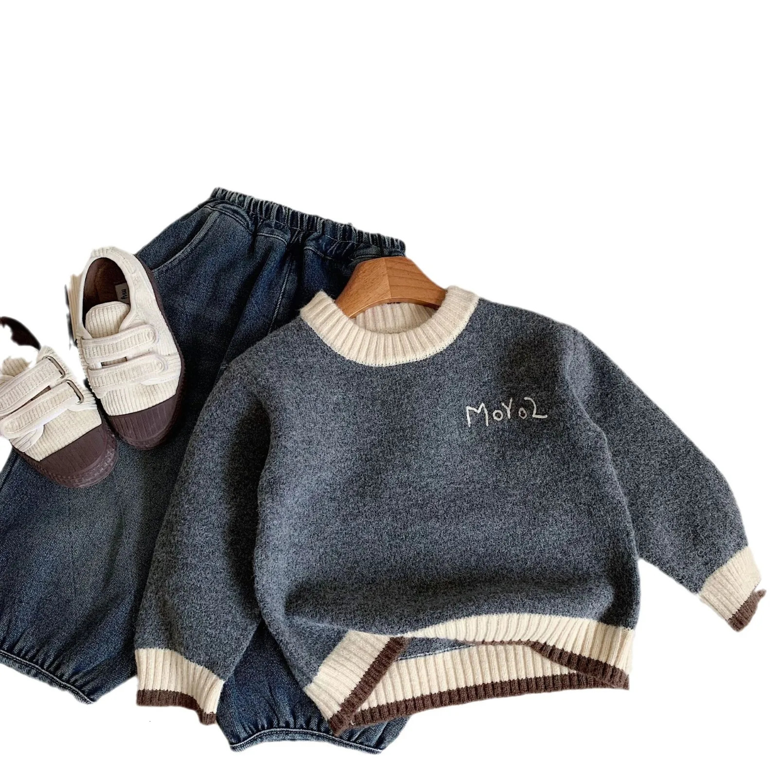 Childrens Boys Sweater Winter Korean Edition Knitted Sweater Childrens Boys Top Cotton Comparison 241210