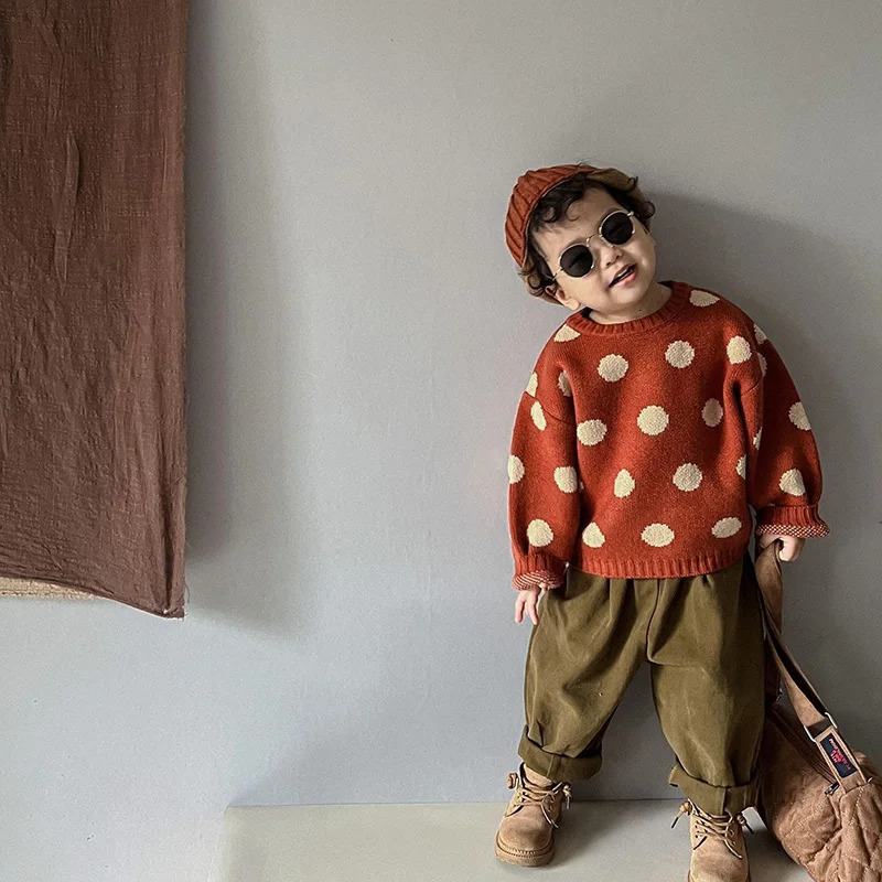 Milancel Autumn Winter Vintage Look Kids Boys Sweaters Polka Dot Girls Knitwear Outwear Boys Pullover for 1-6Y 241210