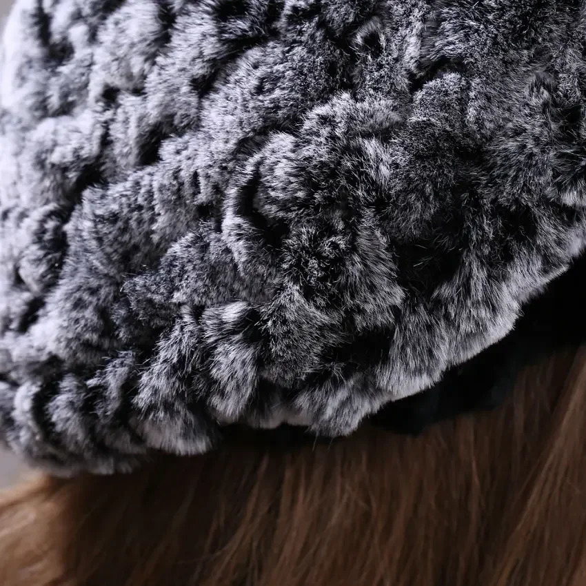 Womens Beret Genuine Rex Rabbit Fur Leather Hat Elegant Fur Leather Hat Wholesale Elastic Knitted Headwear Hat Winter Womens Fur Hat 241209