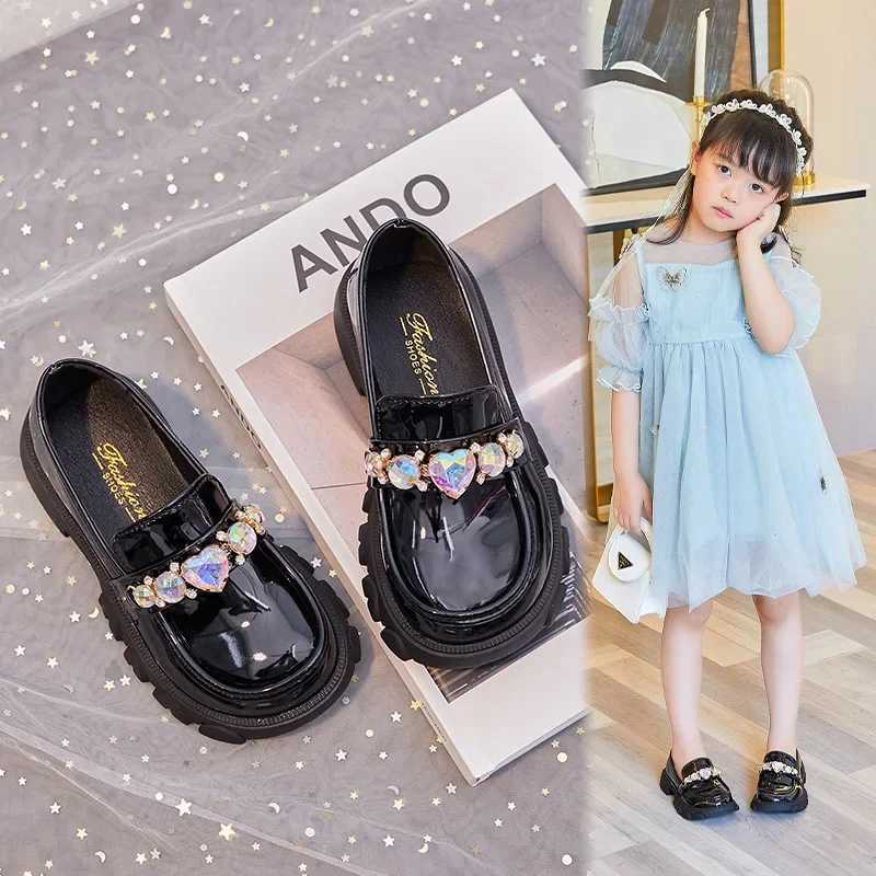 Spring Autumn Kids Fashion Leather Shoes Girls Wedding Par Shoes Children Trend with Water Drill Elegant Princess ShoesXJ241209