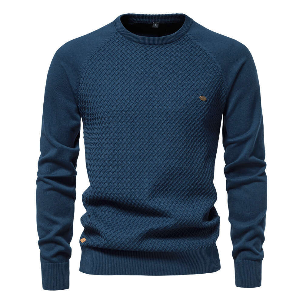 2024 autumn and winter new cotton men's pullover solid color raglan sleeve knitted sweater