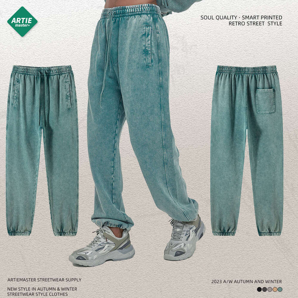 2024 New Street Trendy Brand Wax Printing Used Loose for Men, Washed Retro Men's Bathroom Pants