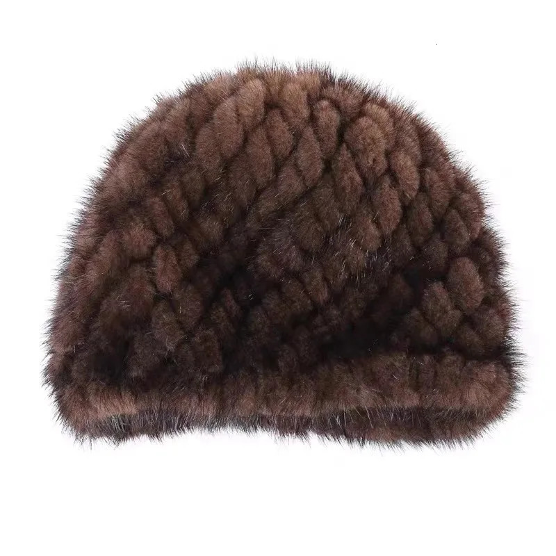 Winter mens mink fur hat natural fur knitted hat fashionable fluffy grandfather fur beans womens black fur hat 241209