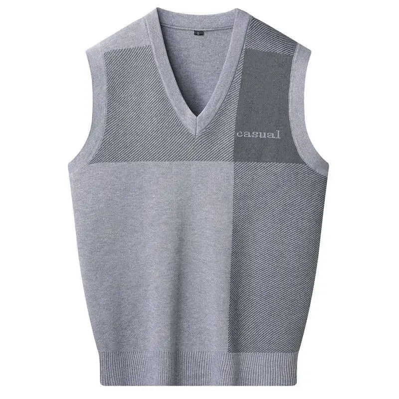 Knitted Sweaters for Men Letter Waistcoat Man Clothes Plaid Vest V Neck Sleeveless Overfit Maletry Cotton Knitwears Classic Ugly 241209