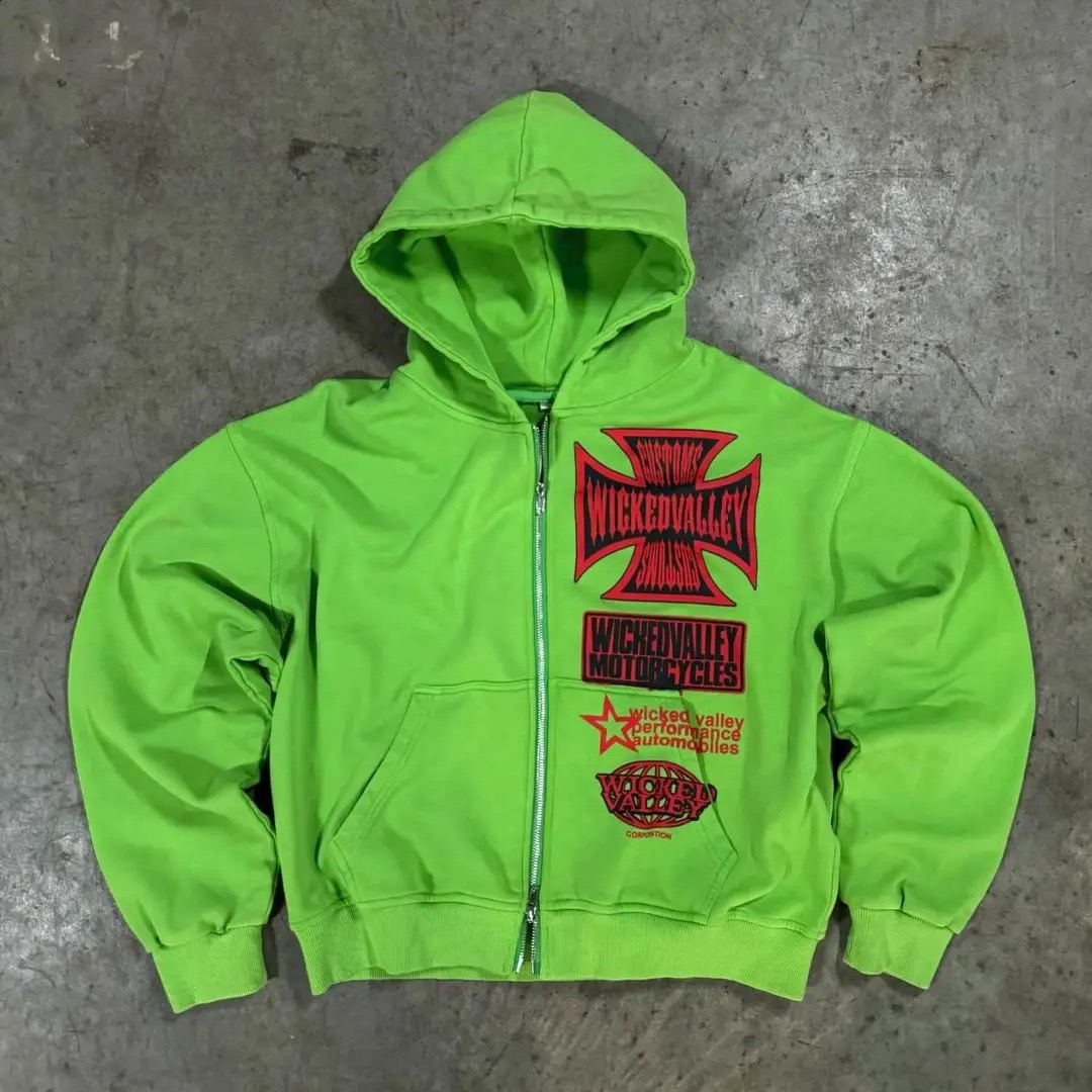 y2k new gothic zipper hoodie multi color pattern design hoodis mens womens street retro haruku hip hop loose sweatshirt 2024