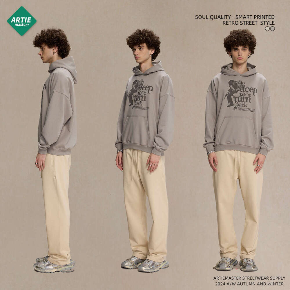 2024 Autumn New Product 430g Digital Direct Spray Woolen Loop Printed Men, American Retro Trendy Brand Hoodie for Men