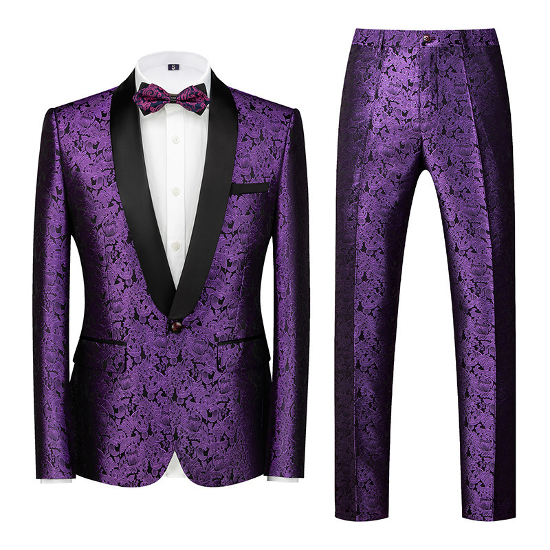 L9231 New cross-border men's suits, groom wedding dress, cloth embroidery color matching suits, two-piece suits for men