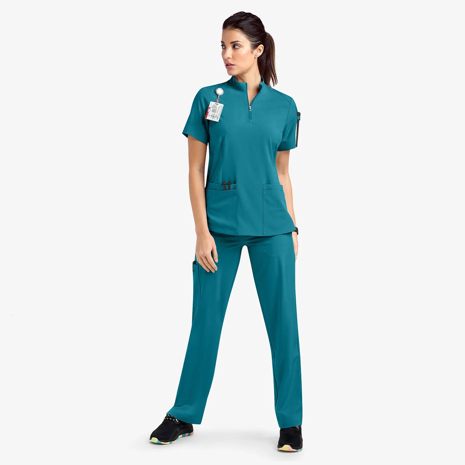 Nurse Women Casual Short Sleeved Apparel Top Pharmacy Working Hospital Doctor Nursing Uniform Stand-up collar Zipper 241209