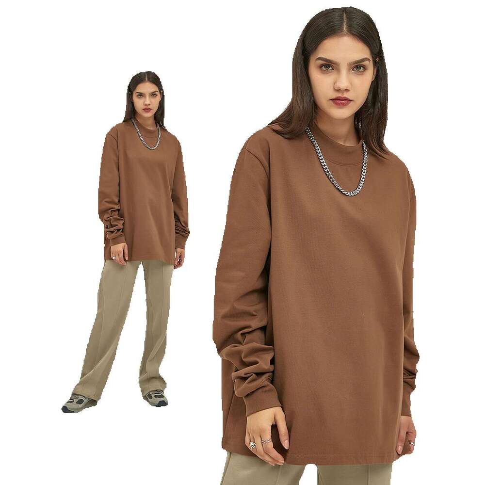 2023 autumn and winter new product heavyweight 345G double yarn plain weave high necke loose long sleeved T-shirt for men