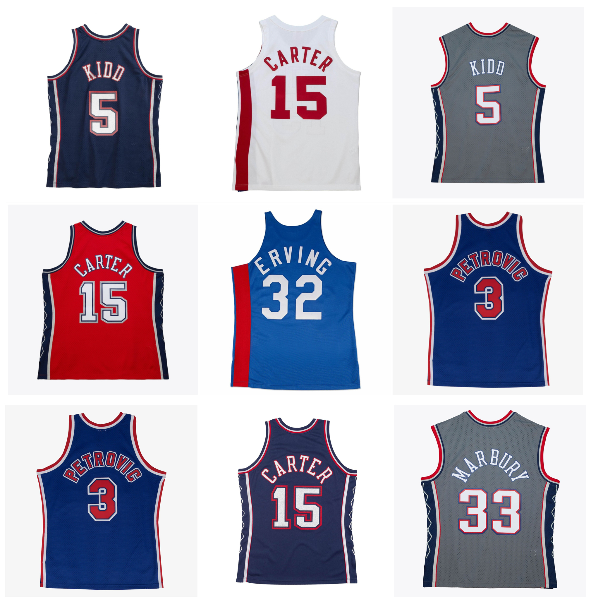 Vince Carter Jason Kidd NJ Net Basketball Jerseys Throwback Jersey T-Shirt Julius Erving Stephon Marbury Drazen Petrovic Red Grey White Size S-XXXL