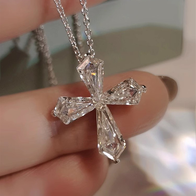 Sterling Sier Cross Necklace - Elegant Pendant Necklace, Sier, Cubic Zirconia, Fashion Jewelry for Women Free shipping