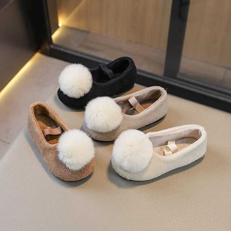 Girls Winter Flat Shoes Fluffy Velvet Elastic Band Fashion Kids Princess Shoes Four Colors Lovely Shallow Warm Children ShoesXJ241209