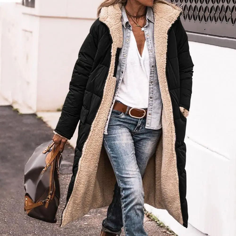 Womens long hooded down jacket fashionable womens winter with side pockets doublesided n ultrathin suitable for outdoor use 241209