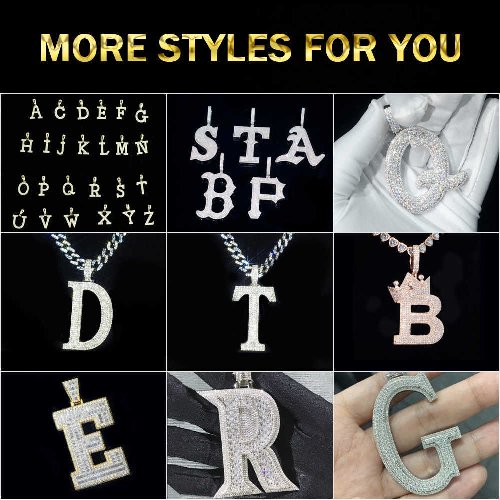 Custom Iced Out Initial Single Letter A~Z Hip Hop Pendant 925 Silver VVS Baguette Moissanite Men Jewelry Charm Necklace Pendant