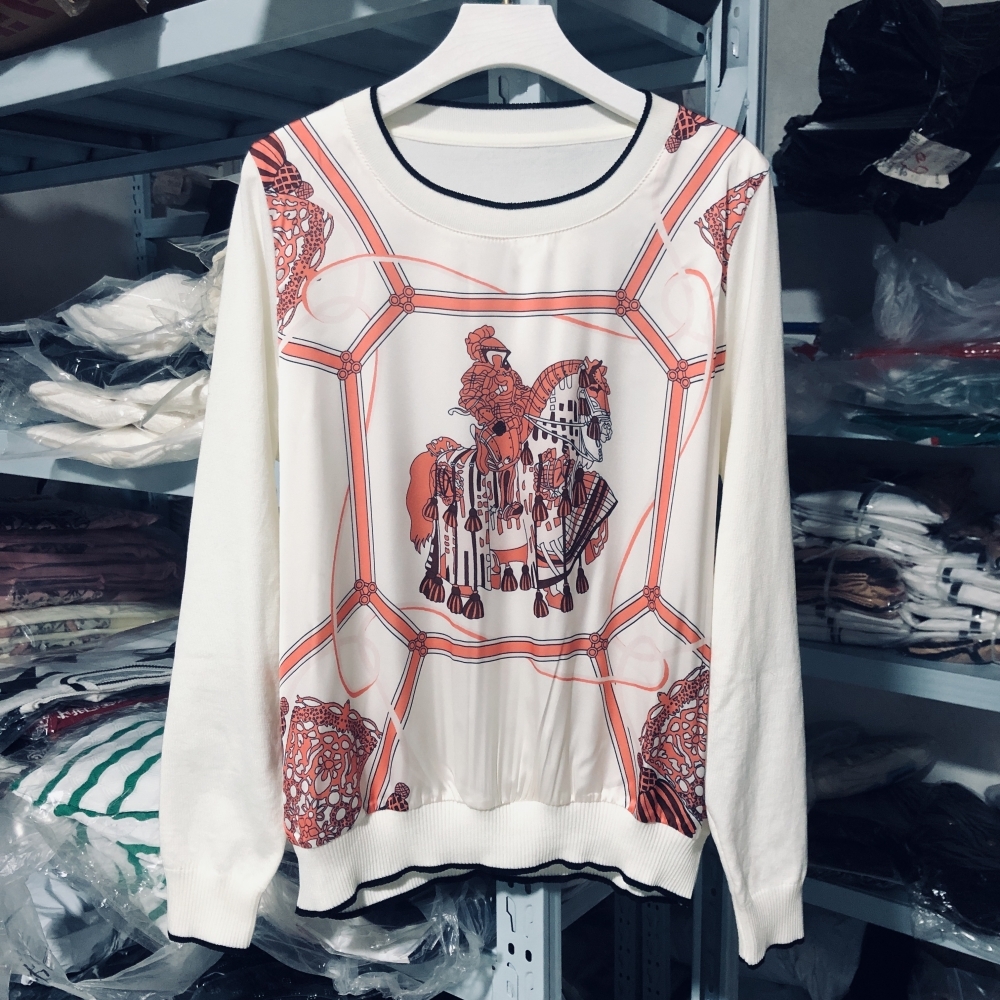 Brand Design Imitation Silk Knitted Spleced Long Sleeves Pullover For Women Top Knitwear Sweater Pull Ladies Clothes