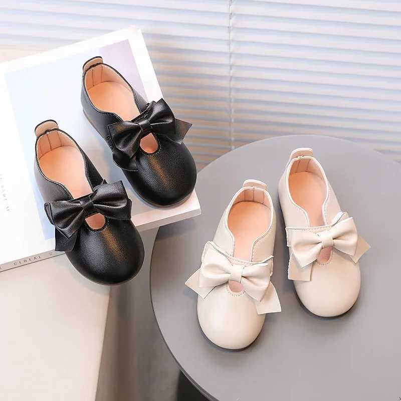 Baby Girls Mary Janes Big Bowknot Soft Pu Leather 21-30 Children Flat Shoes Black Beige Slish Sweet Comfy Kids Princess ShoeXJ241209