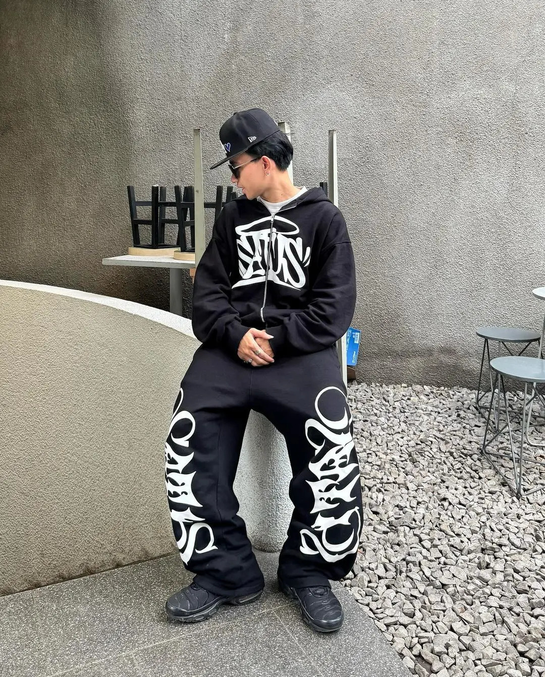 Hip Hop Letter Print Oversized Zip Up Hoodie Sweatpants Two Piece Set Y2K Clothes Tracksuit Men Casual Pants Tops Clothing 241209