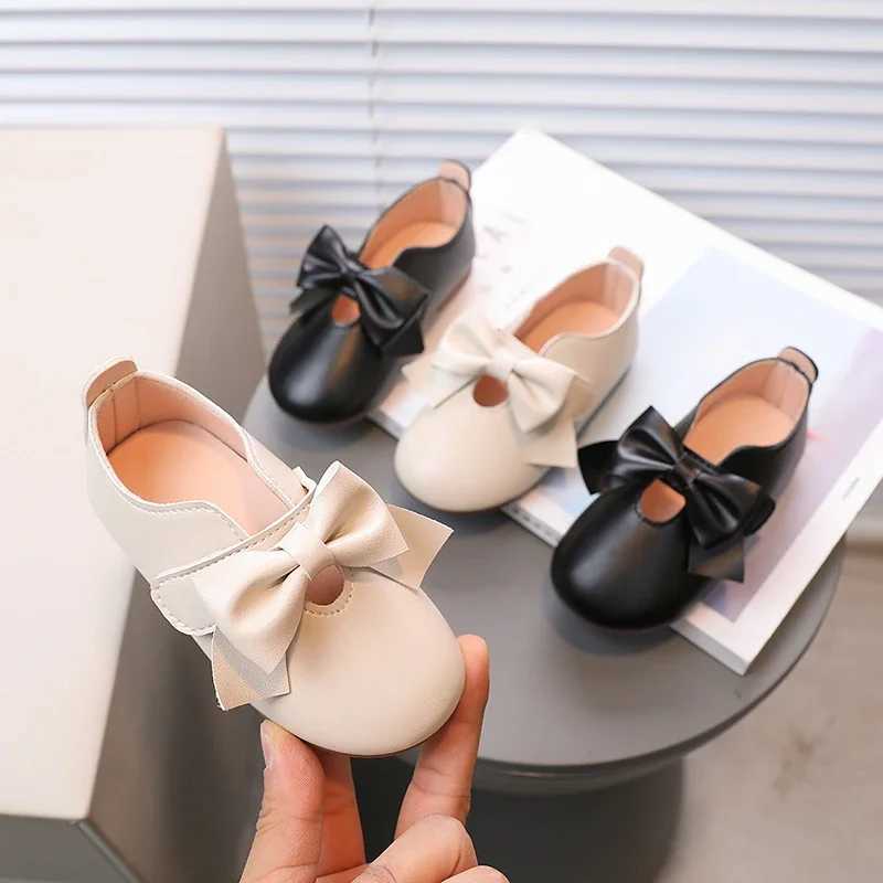 Baby Girls Mary Janes Big Bowknot Soft Pu Leather 21-30 Children Flat Shoes Black Beige Slish Sweet Comfy Kids Princess ShoeXJ241209