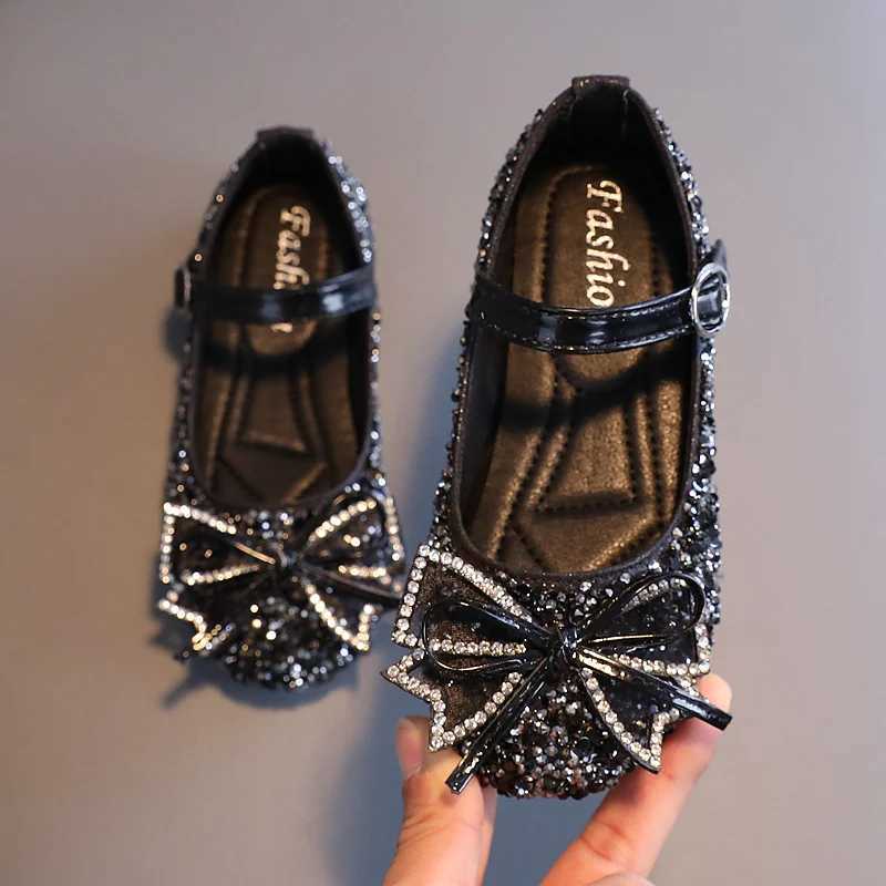 Girls Princess Shoes Crystal Sequins Bowtie Par Glitter Children Mary Janes Three Colors Wedding Shallow Chic Kids Shoe 26-36XJ241209