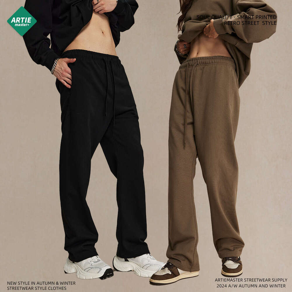 2024 autumn winter new product 430g straight tube looped solid color loose sports trend brand men's and women's casual pants