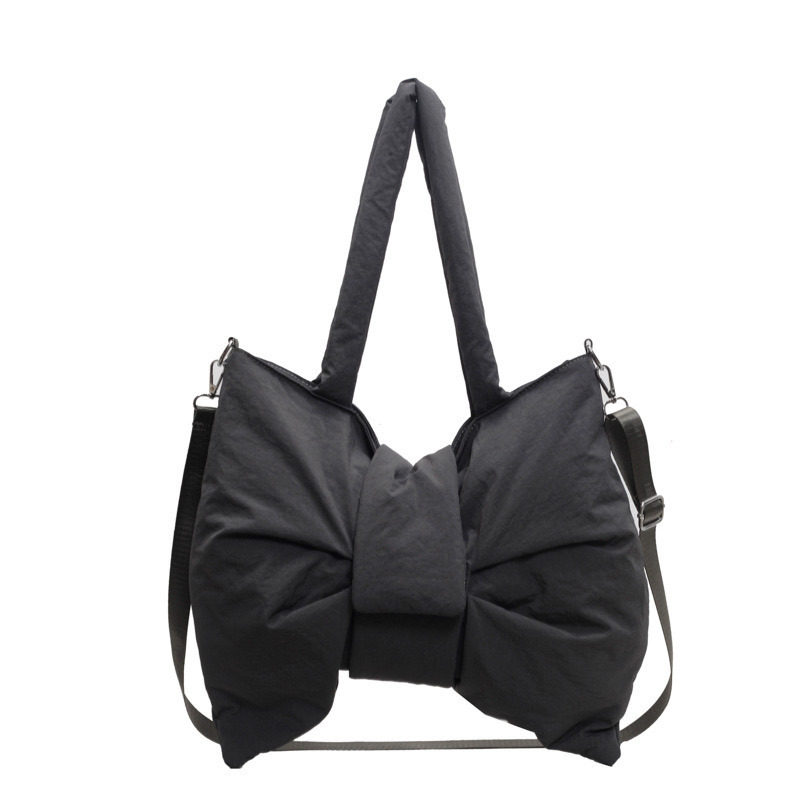 2025 new new minimalist canvas one shoulder bag, cute and exquisite bow tie, niche crossbody commuting tote bag zhanyishengli