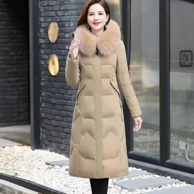 2024 Korean Down Cotton Coat Womens Long Winter Puff Parkas Thick Hooded Apron Jacket Zipper 241212