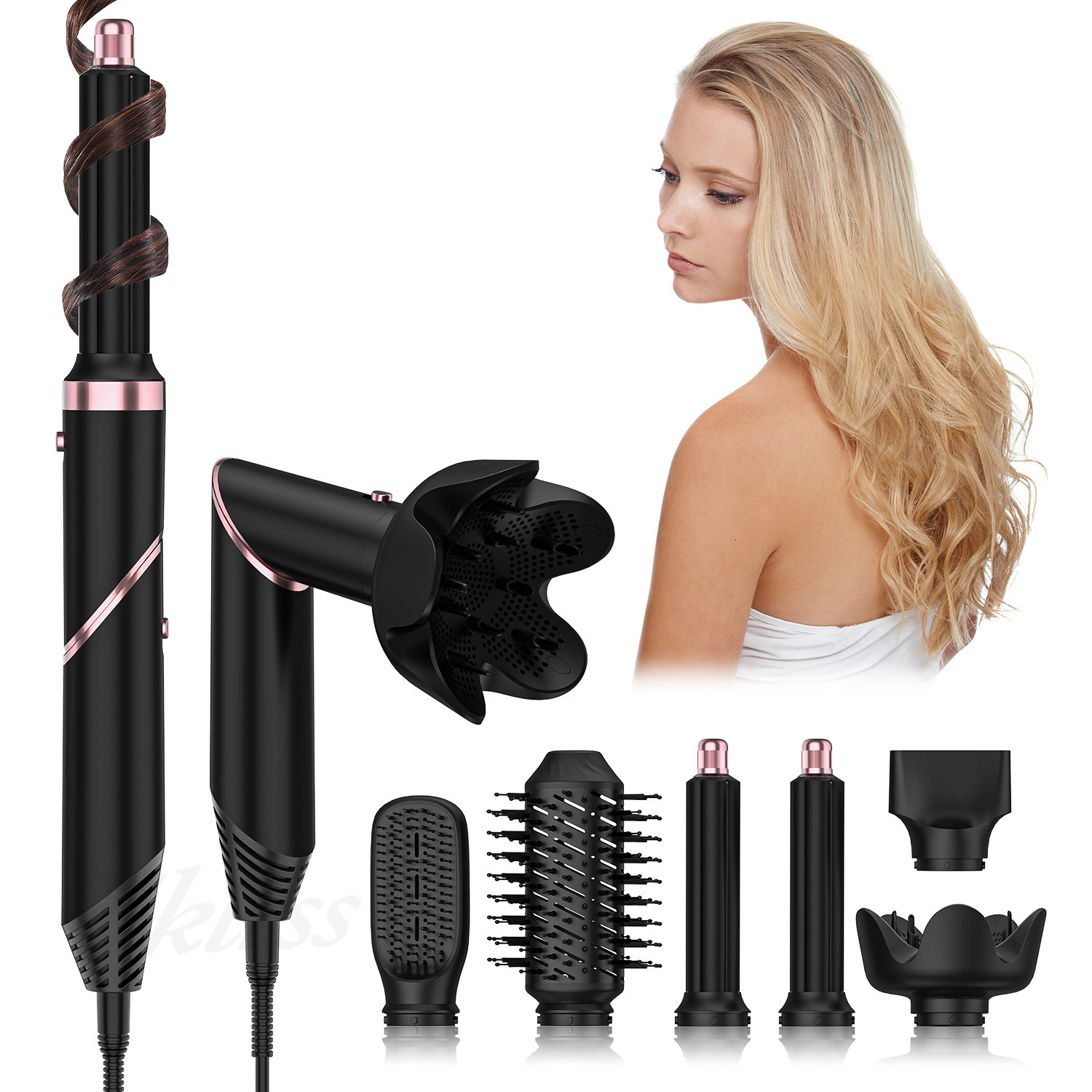 Hair Dryers Professional Air Brush 6 In 1 Dryer Foldable Blow Interchangeable Brushing Head Styling Curling Wand 230829