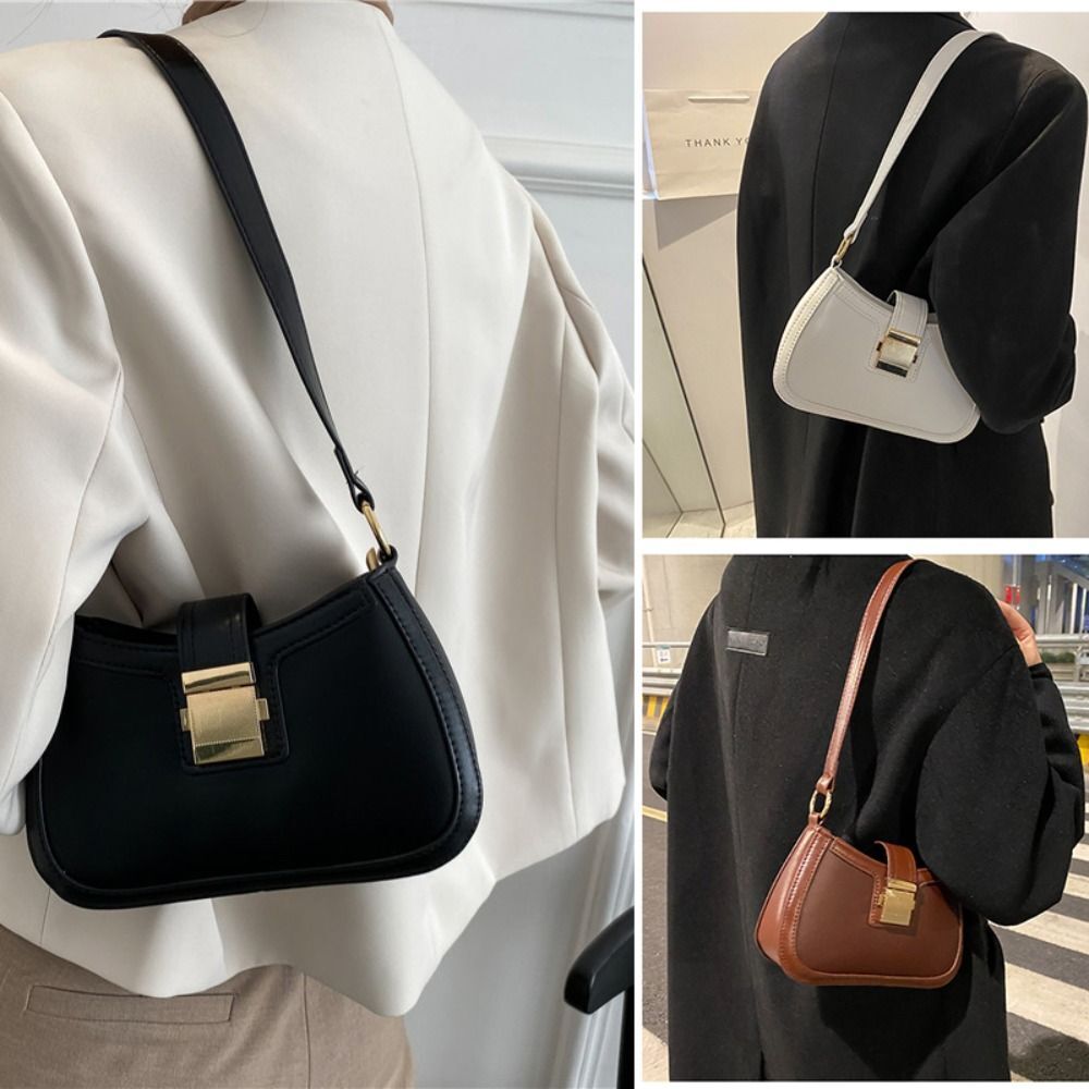 New retro fashion women s underarm shoulder bag solid color patent leather PU handbag fashionable and simple designer women s wallet bag