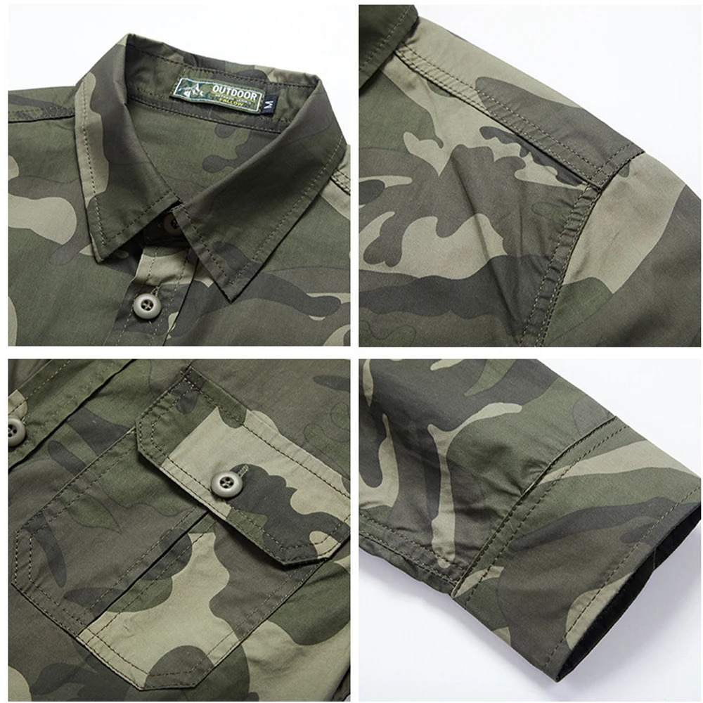 camouflage mens cargo shirt 100 pure cotton multi pocket highquality military jacket outdoor casual 241209