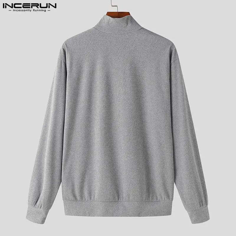 INCERUN Tops Korean Style Mens Solid Half High Neck Sweater Casual Streetwear Male Allmatch Selling Pullover S5XL 241209