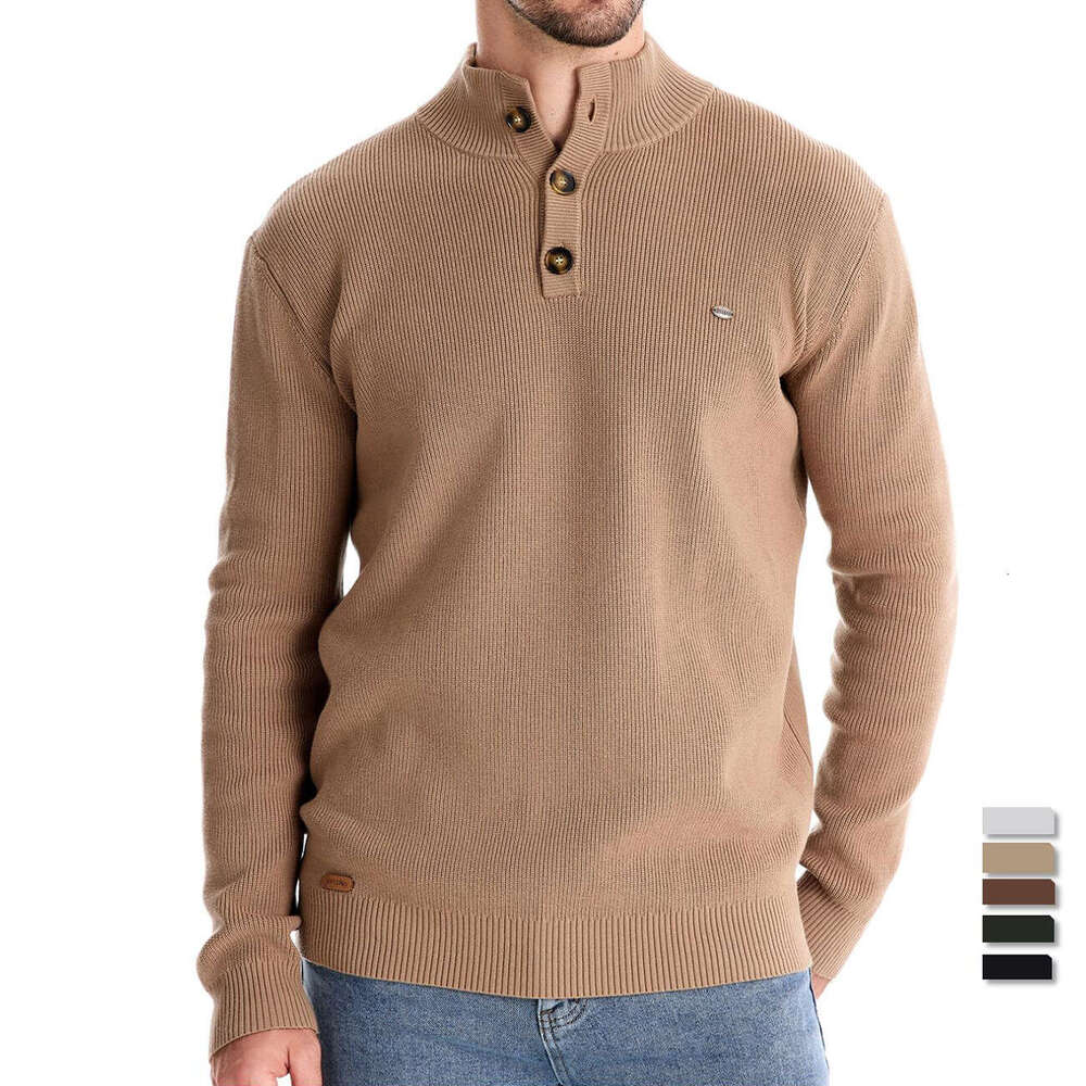 2024 autumn and winter new stand up collar men's high-quality business solid color casual knit sweater