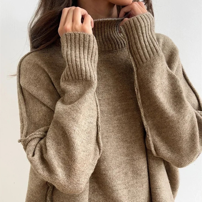 Wolfeel Womens Turtleneck Sweater Pants Suits Loose Casual Knitted Sweater Winter Thicke Loose Pullover Trousers 2 Pieces Sets 241209