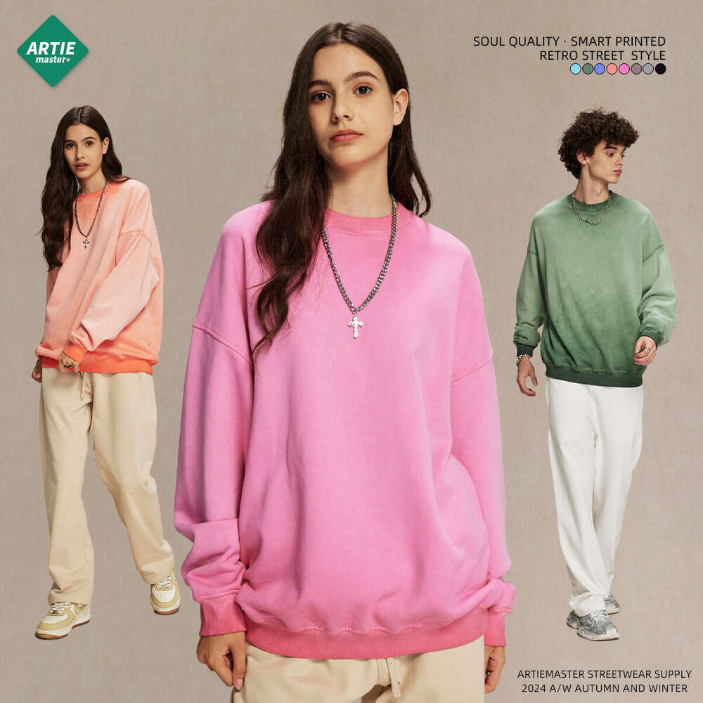 2024 New Product Heavy Weight 430g Reverse Bottom Stir Frying Color Doing Old Wash Water Wool Circle Neck Hoodie Trendy Men