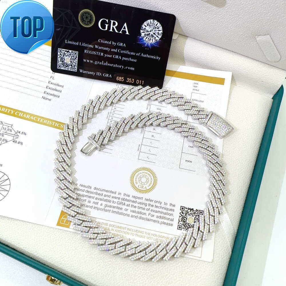 12mm Cuban Sier Chain Plated Necklace for Men Moissanite Prong k Dia Bracelet