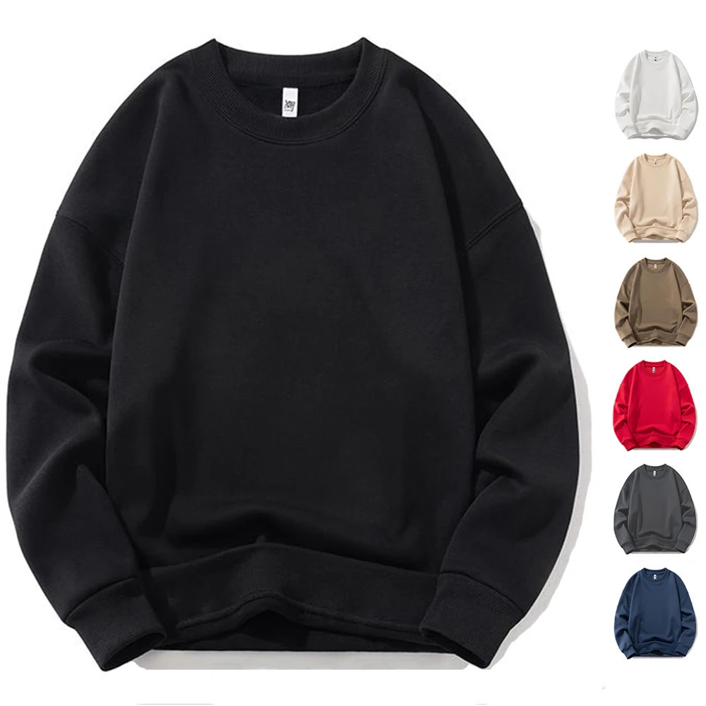 Drop Shoulder Heavyweight Fleece Sweatshirt Hoodie Men Sweat Shirt Winter Warm Crew Neck Unsiex Sudaderas Para Hombre 241209