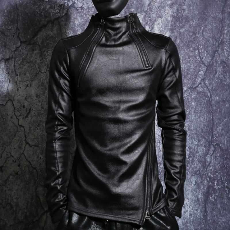 Autumn Winter Men Stand Collar Warm Fleece Ing Pullover Gothic Slim Fit Punk Coat Black Motorcycle Pu Leather Jacket