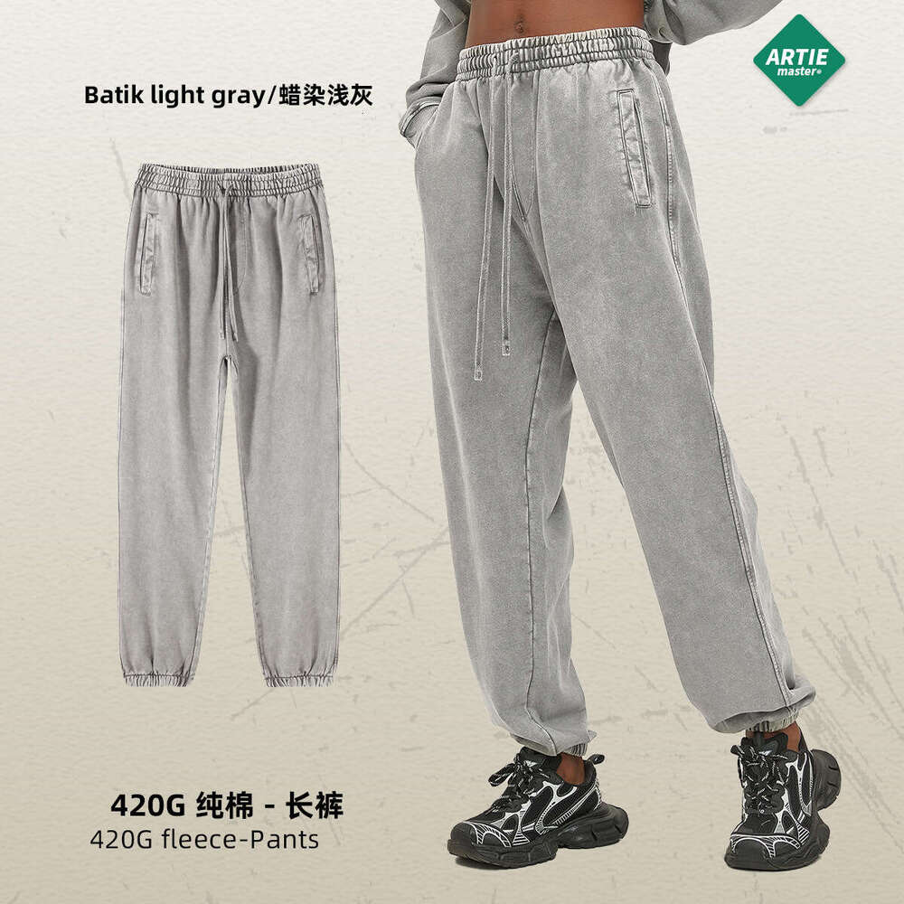 2024 New Street Trendy Brand Wax Printing Used Loose for Men, Washed Retro Men's Bathroom Pants