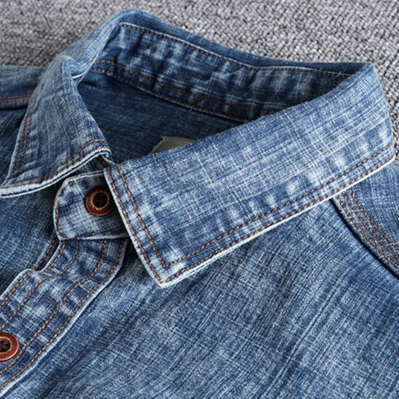 Retro mens goods snowflake washed hard denim shirt thick and thin cotton uniform light casual work hunting top 241209