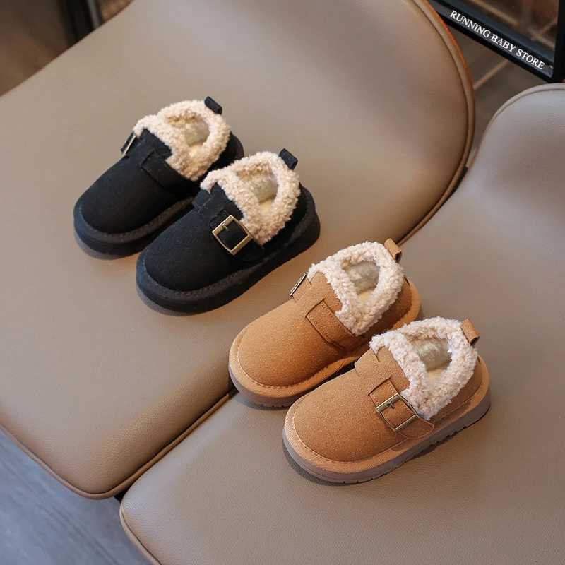 Winter Children Shoes Casual Flat Shoes Girls Moccasins Soft Loafers Fashion Comfort Warm Plush Slip on Girl Cotton Shoes H10291XJ241209