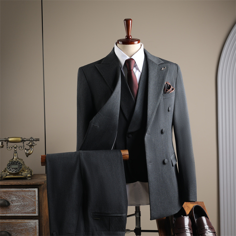 L825 Men's three-piece suit double-breasted casual men's wool suit groom groomsmen dress