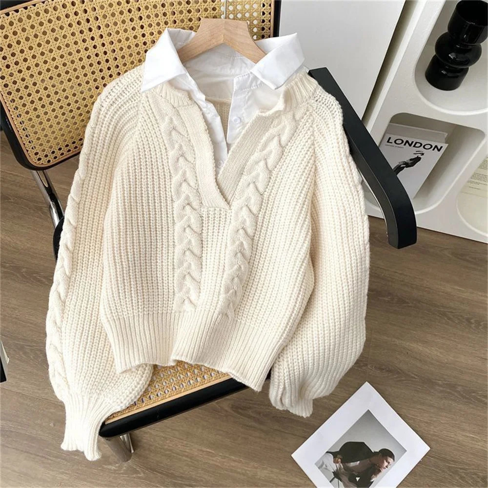 Fashion Women Clothes Japanese Lazy Retro n Pullovers Two Sweaters for Autumn and Winter Pullover Womens Clothing 241203