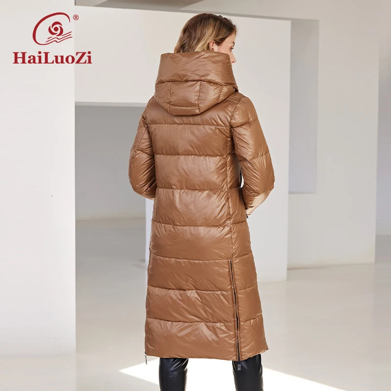 Hailuoqi 2024 womens winter jacket long windproof hooded zipper quilted casual ultrathin cotton park coat 6055 241209