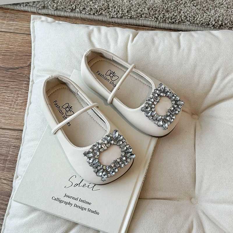 2-14Y Loafer Shoes for Girls Child Ballerina Flats Kids Diamond Mary Janes Par Dress Shoes Princess Elegant Shoes Black SilverXJ241209