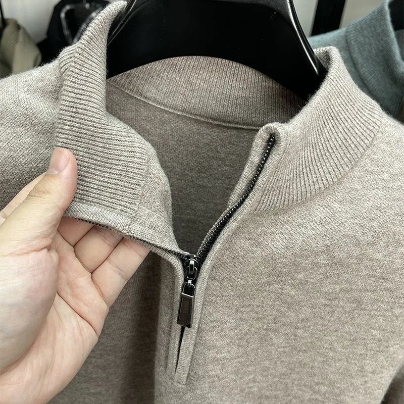 Business Half Zipper Warm Winter Men Sweater Thickened Solid Color High Quality Korean Streetwear Fashion Tops Pullovers 241209