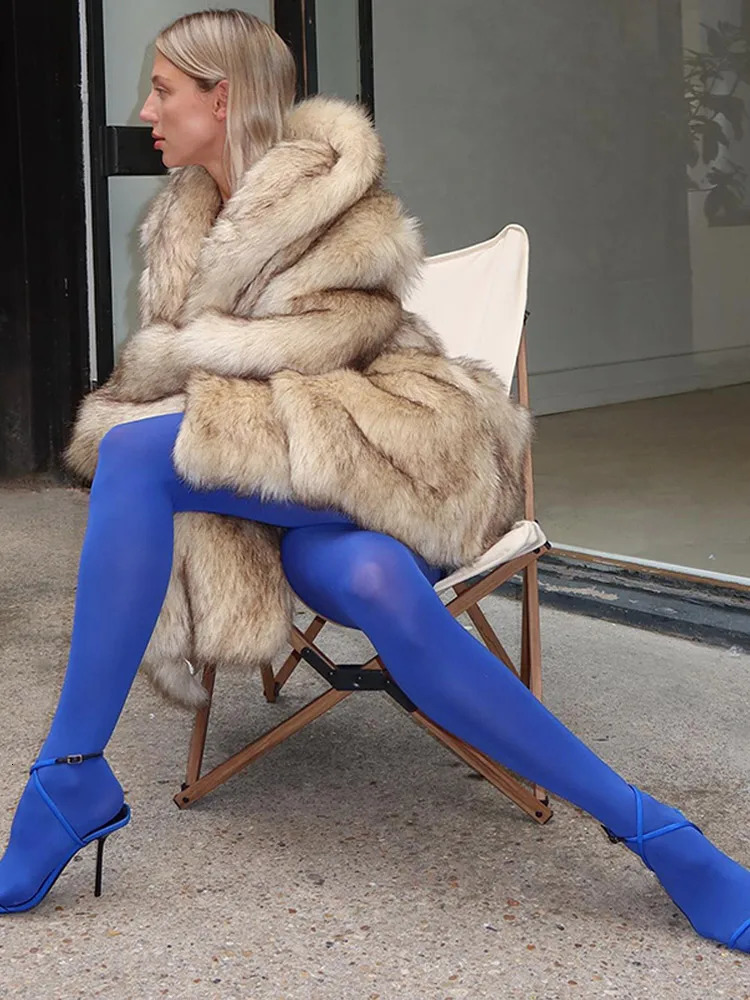 Gradient Lapel Cropped Womens Faux Fur Coat Long Sleeve Short Thickening Jacket Winter 2024 Ladies Highstreet Outerwear 241202