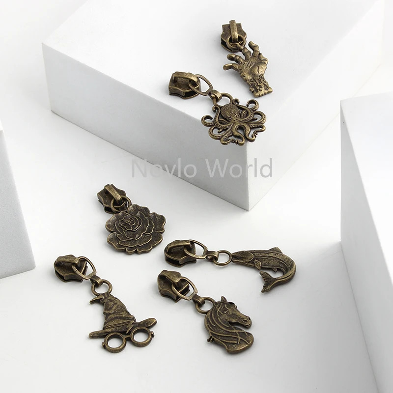 Skeleton shaped 5# nylon metal zipper puller slider used for bag wallet fixed puller double-sided DIY sewing replacement accessories 241205