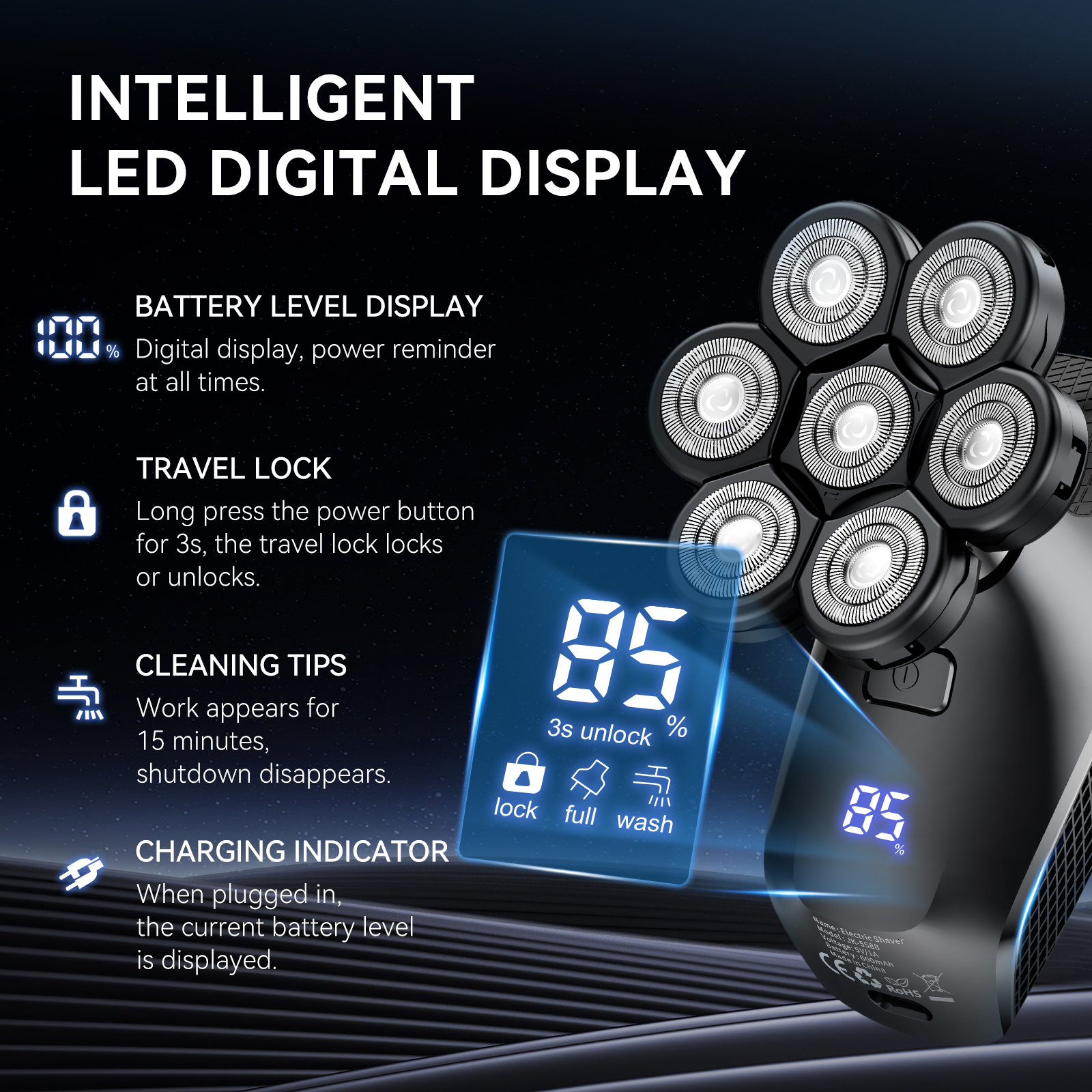 Kensen S8 Electric Shavers For Men 7D Ating Cutter Rechargeable Ipx6 Waterproof Beard Trimmer Bald Head Shaving Hine